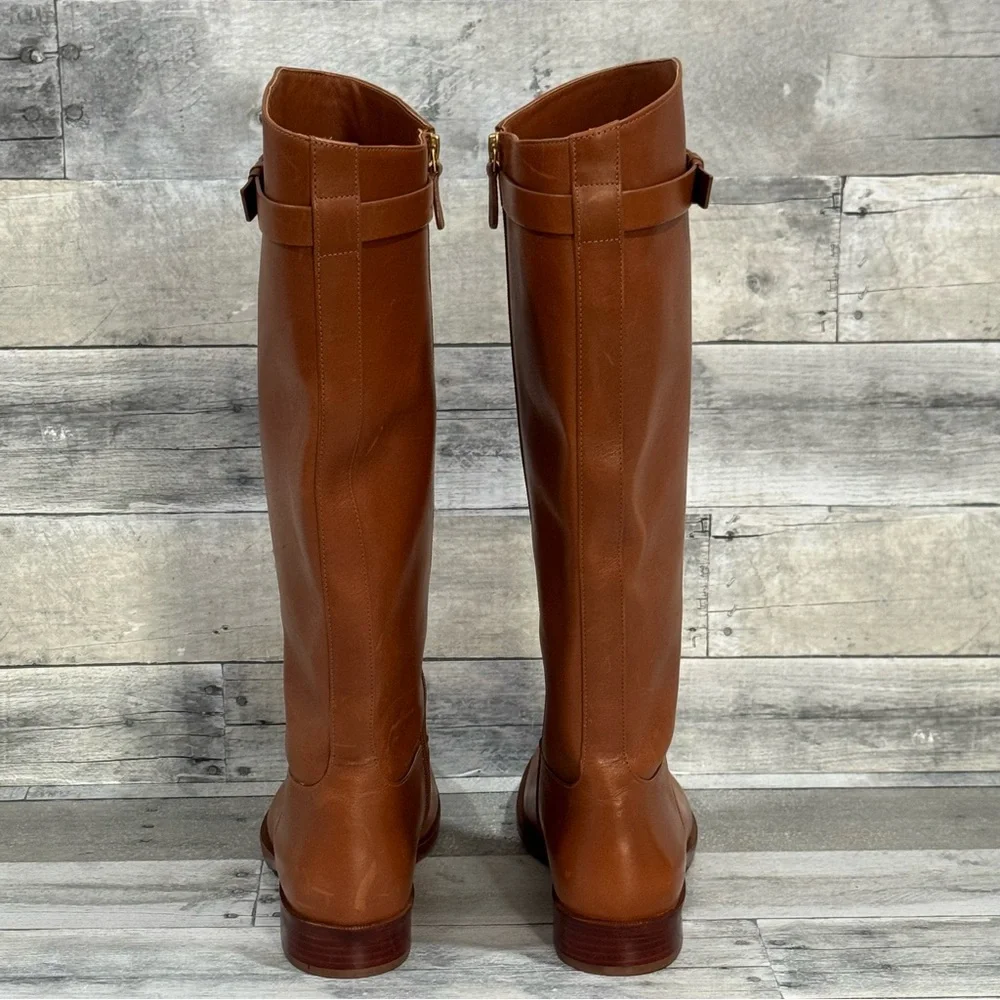 TORY BURCH EVERLY STRAP RIDING BOOTS - SIERRA TAN - SIZE - 10.5 M